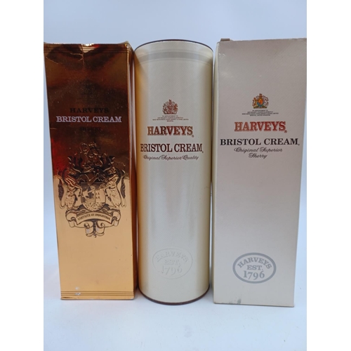 591 - Three boxed 75cl bottles of Harvey's Bristol Cream sherry - two bottled at 17.5% and one ABV not sta... 