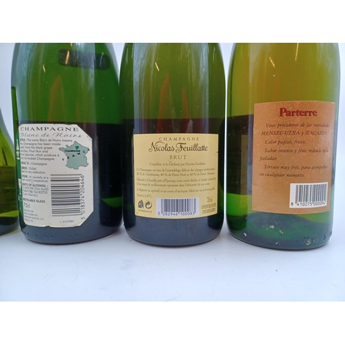 594 - Four bottles of sparkling wine, one 75cl Nicolas Feuillatte Brut Champagne - bottled at 12%, one 75c... 