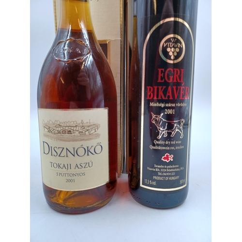 613 - Two boxed 50cl bottles of Hungarian wine, one 2001 Disznókő 5 Puttonyos Tokaji Aszú sweet white - bo... 