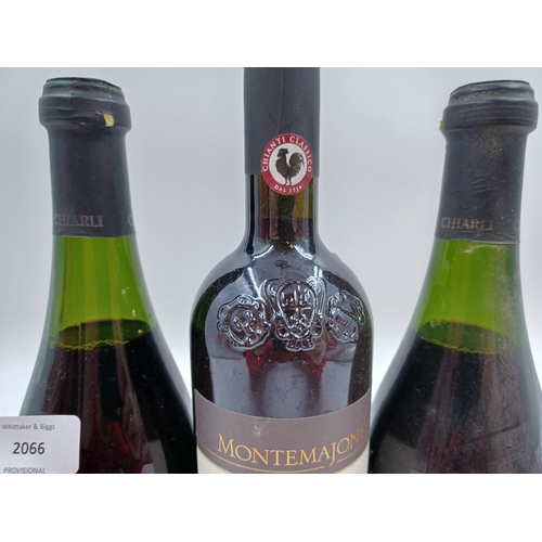 615 - Three 75cl bottles of Italian red wine, two 1992 Chiarli Lambrusco and one 2019 Montemajone Chianti ... 