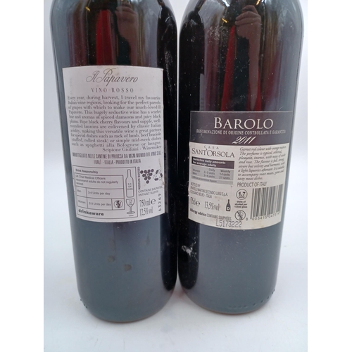 625 - Two 75cl bottles of Italian red wine, one 2011 Casa Sant'Orsola Barolo - bottled at 13.5% and one Il... 