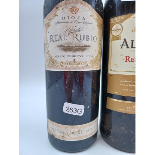 626 - Four 75cl bottles of Spanish red wine, one 2004 Real Rubio Gran Reserva Rioja, two 2007 Felix Solis ... 