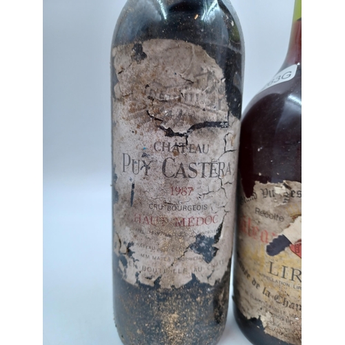 619 - Three 75cl bottles of French red wine, one 1987 Château Puy Castera Cru Bourgeois Haut-Médoc, one 19... 