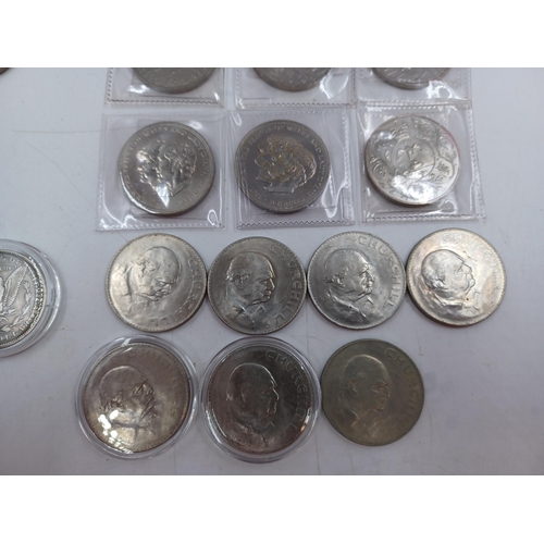 1230 - A collection of coins to include 90% silver American 1883 'Morgan' dollar, four 50% silver half crow... 