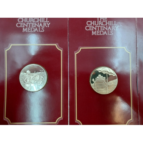 1231 - Six packaged John Pinches Medallists Ltd. hallmarked 925 silver proof Churchill Centenary medals