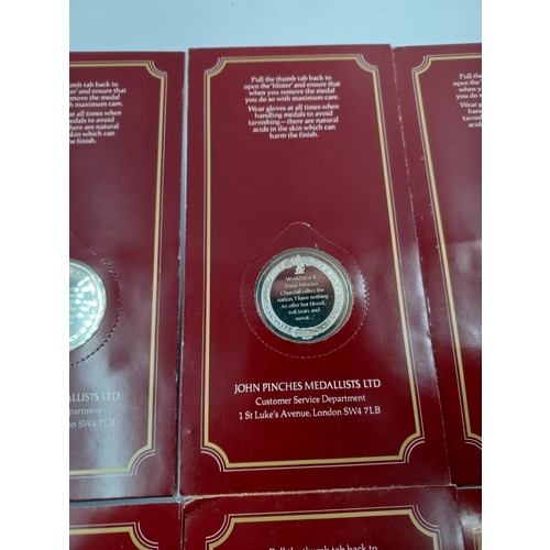 1231 - Six packaged John Pinches Medallists Ltd. hallmarked 925 silver proof Churchill Centenary medals