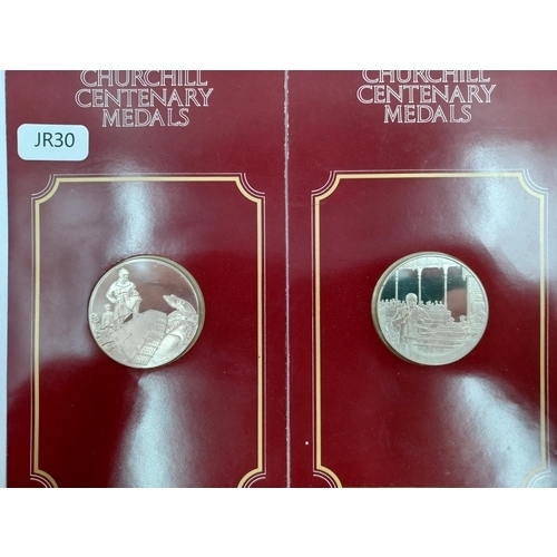 1231 - Six packaged John Pinches Medallists Ltd. hallmarked 925 silver proof Churchill Centenary medals