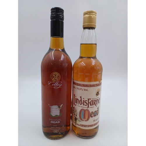 576 - Two bottles of mead, one 75cl Welsh Celteg - bottled at 12% and one 70cl Lindisfarne - bottled at 14... 