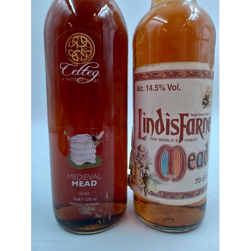 576 - Two bottles of mead, one 75cl Welsh Celteg - bottled at 12% and one 70cl Lindisfarne - bottled at 14... 