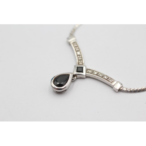 1014 - A 9ct white gold sapphire and diamond static pendant necklace - approx. gross weight 3.8 grams