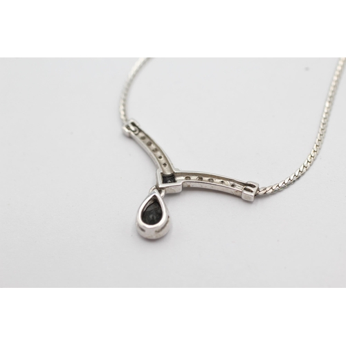 1014 - A 9ct white gold sapphire and diamond static pendant necklace - approx. gross weight 3.8 grams