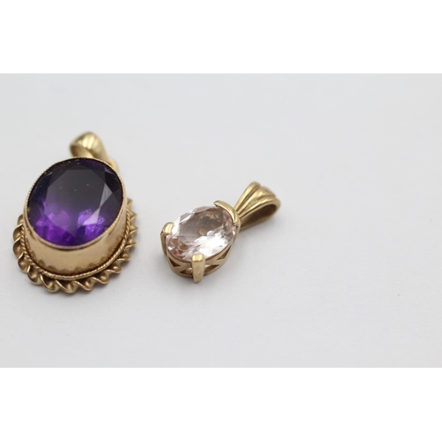 1029 - Three 9ct gold gemstone solitaire pendants, two amethyst and one morganite - approx. gross weight 5 ... 