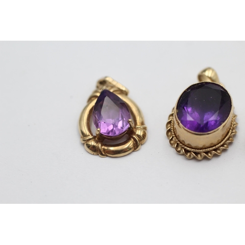 1029 - Three 9ct gold gemstone solitaire pendants, two amethyst and one morganite - approx. gross weight 5 ... 