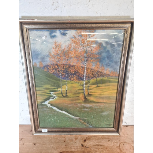 144 - A framed H. Wanner pastel drawing of a landscape scene, signed and dated 1972 - approx. 78cm high x ... 