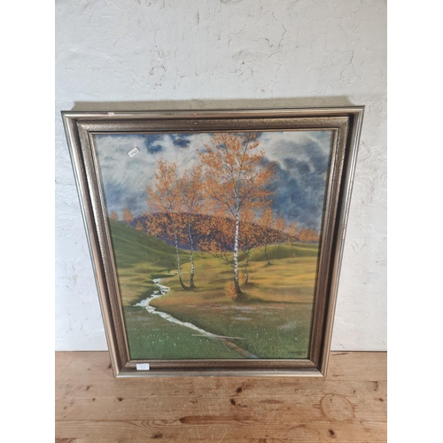 144 - A framed H. Wanner pastel drawing of a landscape scene, signed and dated 1972 - approx. 78cm high x ... 