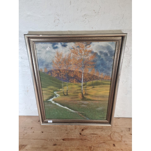 144 - A framed H. Wanner pastel drawing of a landscape scene, signed and dated 1972 - approx. 78cm high x ... 