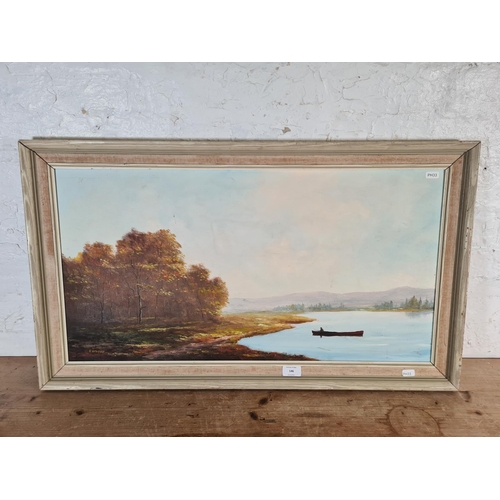 146 - A framed R. Witchard oil on board of a fishing scene - approx. 85cm wide x 49cm high