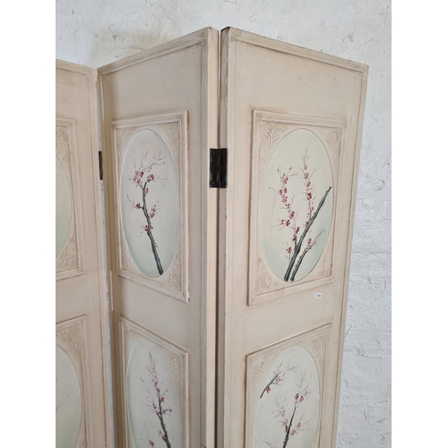 128 - A modern hand painted three section folding dressing screen - approx. 180cm high x 120cm wide