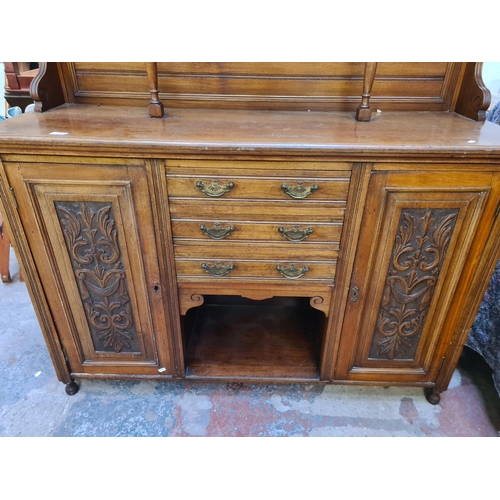 21 - An Edwardian carved mahogany mirror back sideboard - approx. 172cm high x 137cm wide x 45cm deep