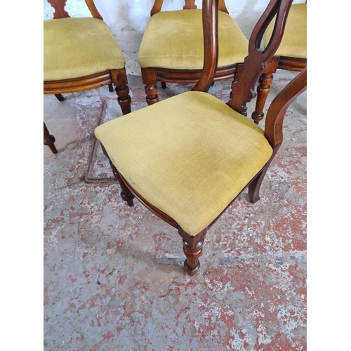 26 - A set of four Victorian mahogany and yellow fabric upholstered dining chairs