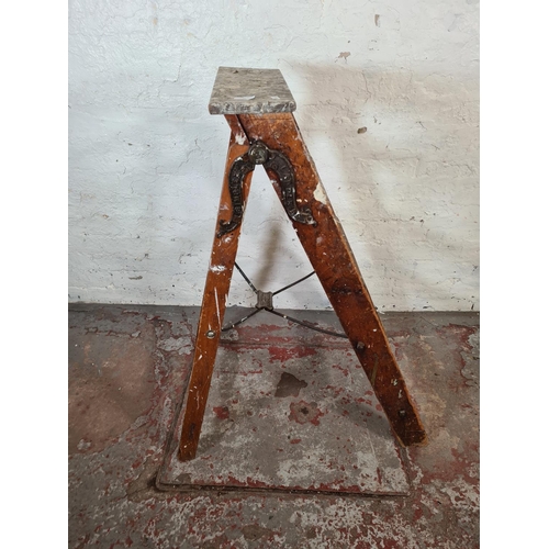 30 - An antique Simplex pine and metal five tread stepladder - approx. 102cm high