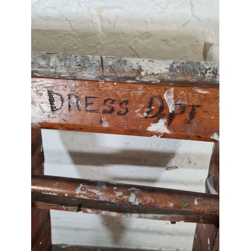 30 - An antique Simplex pine and metal five tread stepladder - approx. 102cm high