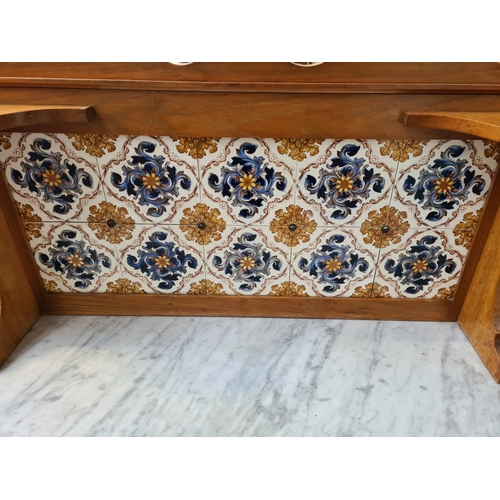 62 - An Edwardian satinwood washstand with marble top and ceramic tile splashback - approx. 128cm high x ... 