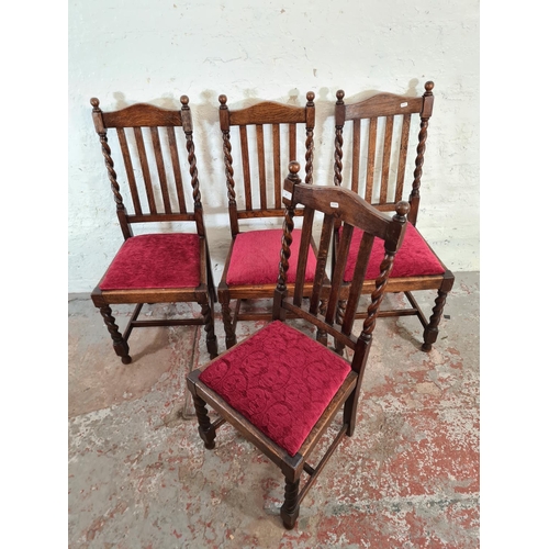 68 - Four mid 20th century oak barley twist dining chairs