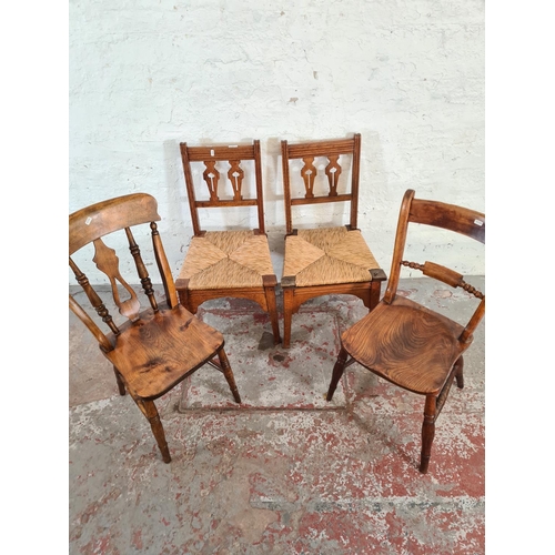 76 - Four late 19th century/early 20th century dining chairs, two Victorian elm and beech and two Arts & ... 