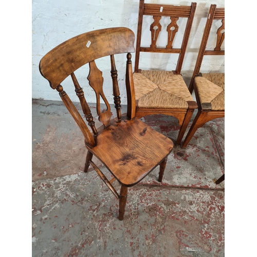 76 - Four late 19th century/early 20th century dining chairs, two Victorian elm and beech and two Arts & ... 