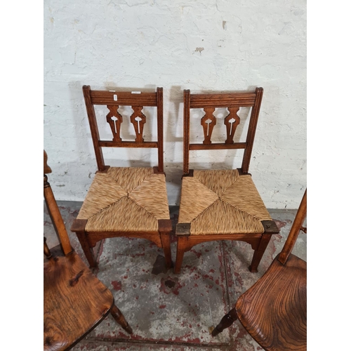 76 - Four late 19th century/early 20th century dining chairs, two Victorian elm and beech and two Arts & ... 