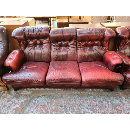 82 - A World of Leather oxblood leather three piece lounge suite