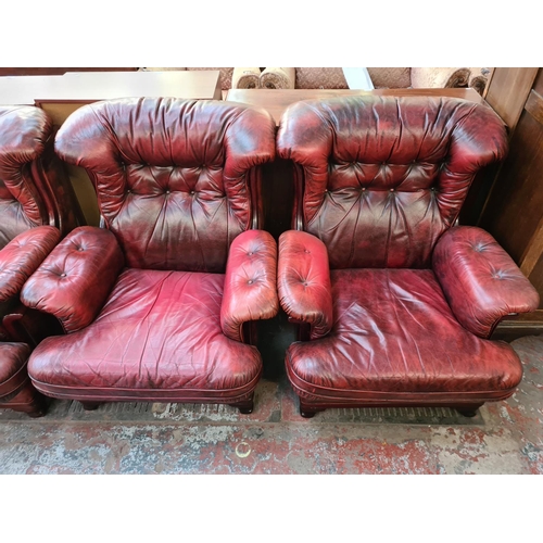 82 - A World of Leather oxblood leather three piece lounge suite