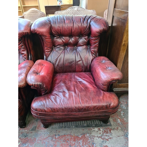 82 - A World of Leather oxblood leather three piece lounge suite