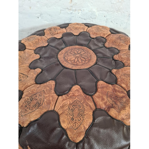 89 - A mid 20th century Moroccan brown leather circular footstool