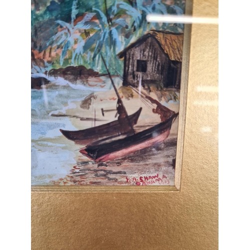 145 - An early 20th century gilt framed watercolour of a Panama beach scene, signed H. A. Shaw and dated 1... 