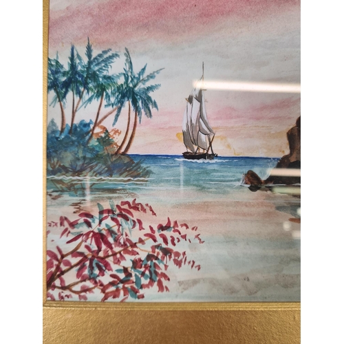 145 - An early 20th century gilt framed watercolour of a Panama beach scene, signed H. A. Shaw and dated 1... 