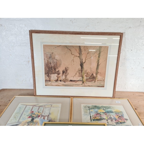 152 - Four framed pictures, three watercolours and one Seppings Wright print