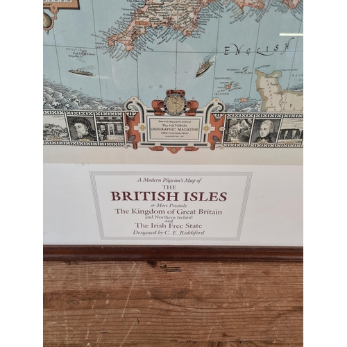 172 - A framed National Geographic A Modern Pilgrim's map of the British Isles - approx.  96 high x 76cm w... 