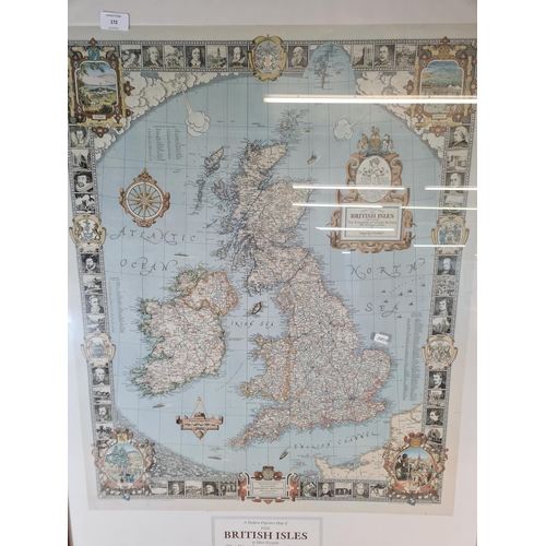 172 - A framed National Geographic A Modern Pilgrim's map of the British Isles - approx.  96 high x 76cm w... 