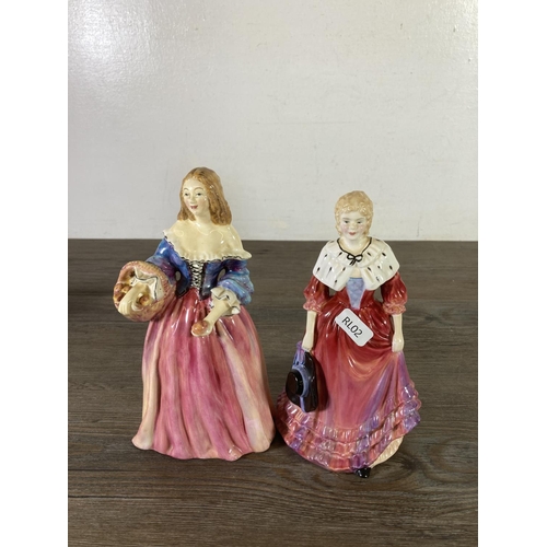 299 - Five ceramic figurines to include Royal Doulton Sandra - HN 2275, Paragon Lady Cynthia, Royal Doulto... 