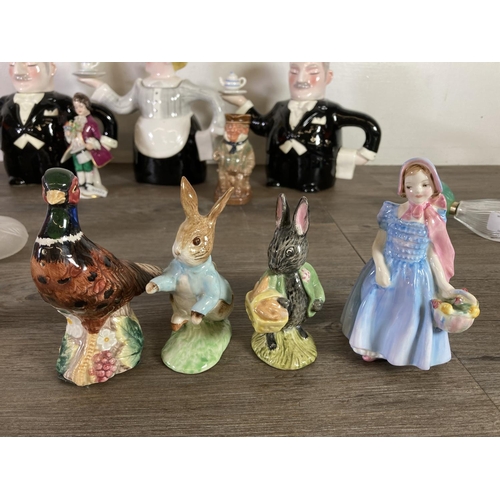 302 - A collection of ceramics and glassware to include Frankenthal hand painted porcelain 13cm figurine, ... 