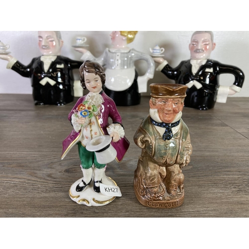 302 - A collection of ceramics and glassware to include Frankenthal hand painted porcelain 13cm figurine, ... 