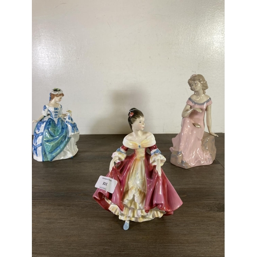 311 - Three ceramic figurines, one Rex Valencia limited edition, one Royal Doulton Southern Belle - HN 222... 