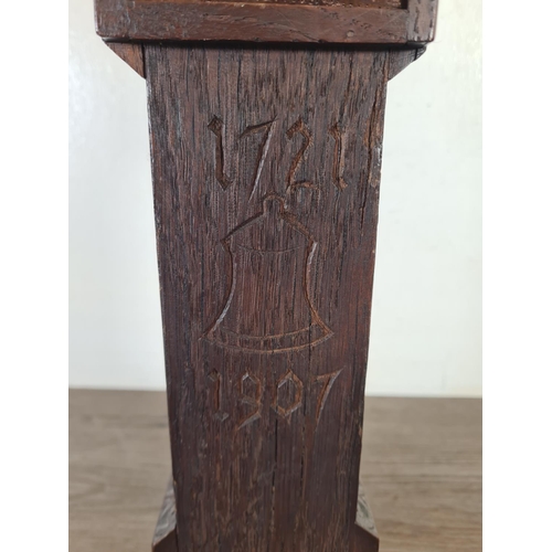 505 - A West German Mercedes oak cased miniature grandfather clock - approx. 37cm high