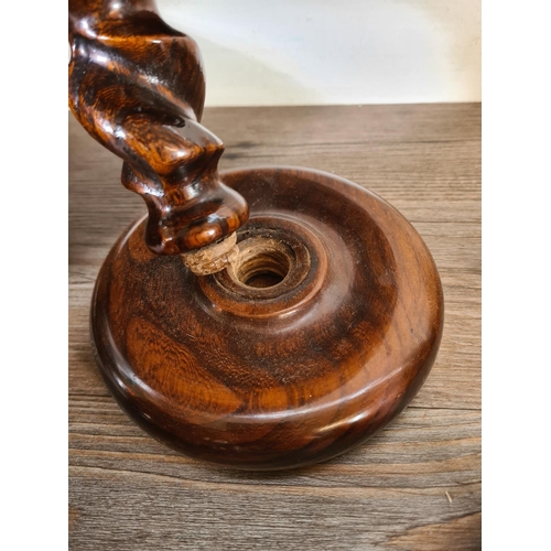 520 - A collection of treenware to include mahogany horse shoe shaped crumb tray, oak circular bowl, tree ... 