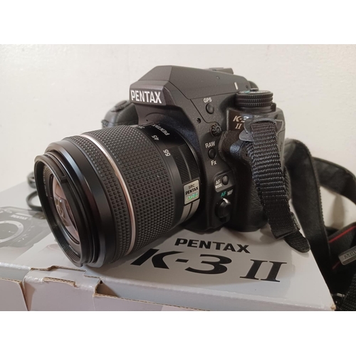 649 - A boxed and cased Ricoh Pentax K-3 II DSLR camera fitted with Pentax-DA L 1:3.5-5.6 18-55mm AL WR le... 