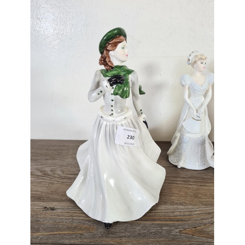 230 - Three ceramic figurines, two Coalport and one Royal Doulton