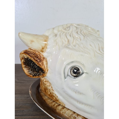 211 - A Staffordshire ceramic bull's head cheese dish - approx. 16cm high x 21cm wide x 26cm deep