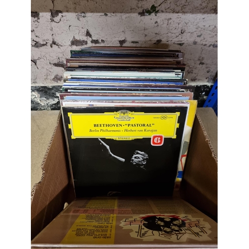 747 - A box containing a collection of LP vinyl records to include Ruby & The Romantics, Fats Waller, Beet... 